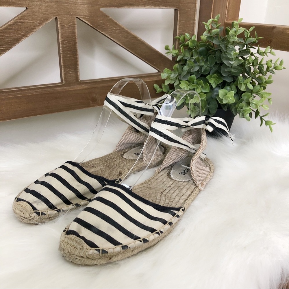 Soludos l Stripped Black Cream Lace Up Espadrille